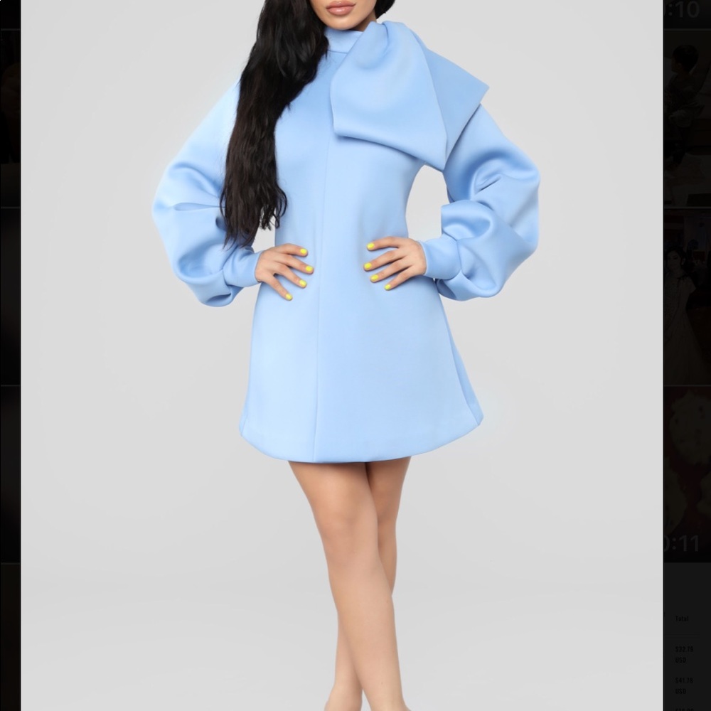 NWT long puff sleeve blue dress